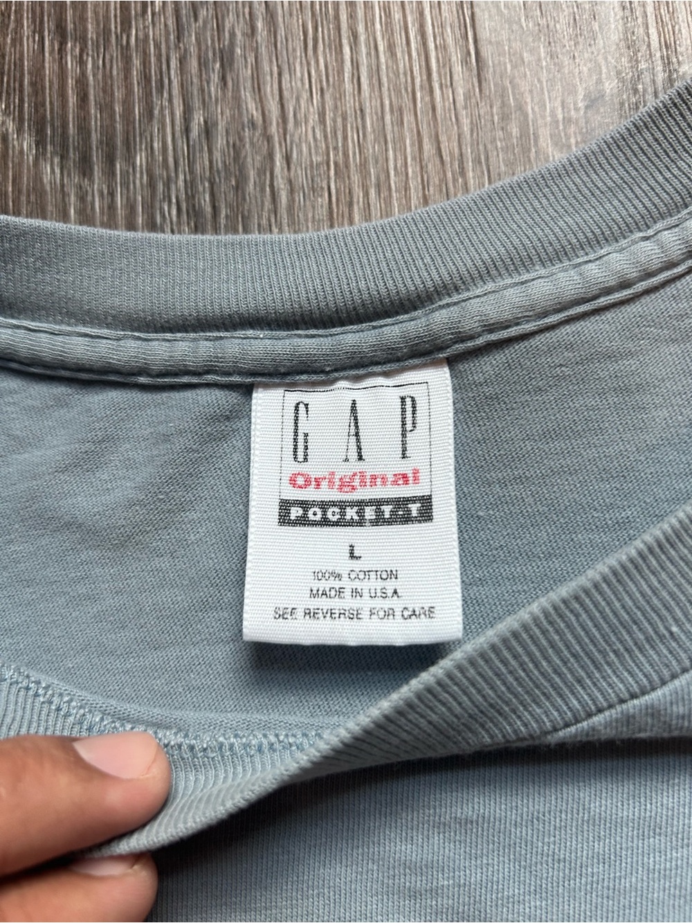 Vintage 90s Gap Original Pocket-T Sz Large Gray Made In USA Single Stitch - Picture 2 of 7